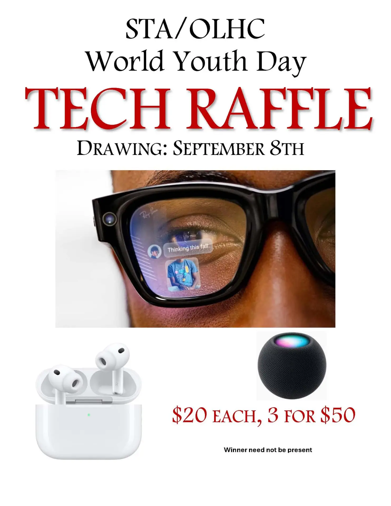 World Youth Day Tech raffle flyer